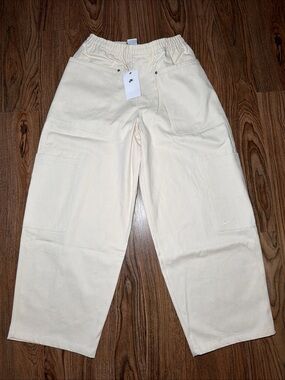 Nike Life Utility Cargo Pockets Pants Cream Denim Baggy Jean Loose Men's Size S